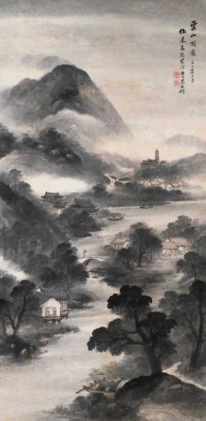 吴石僊 壬子(1912)年作 云山雨意 立轴